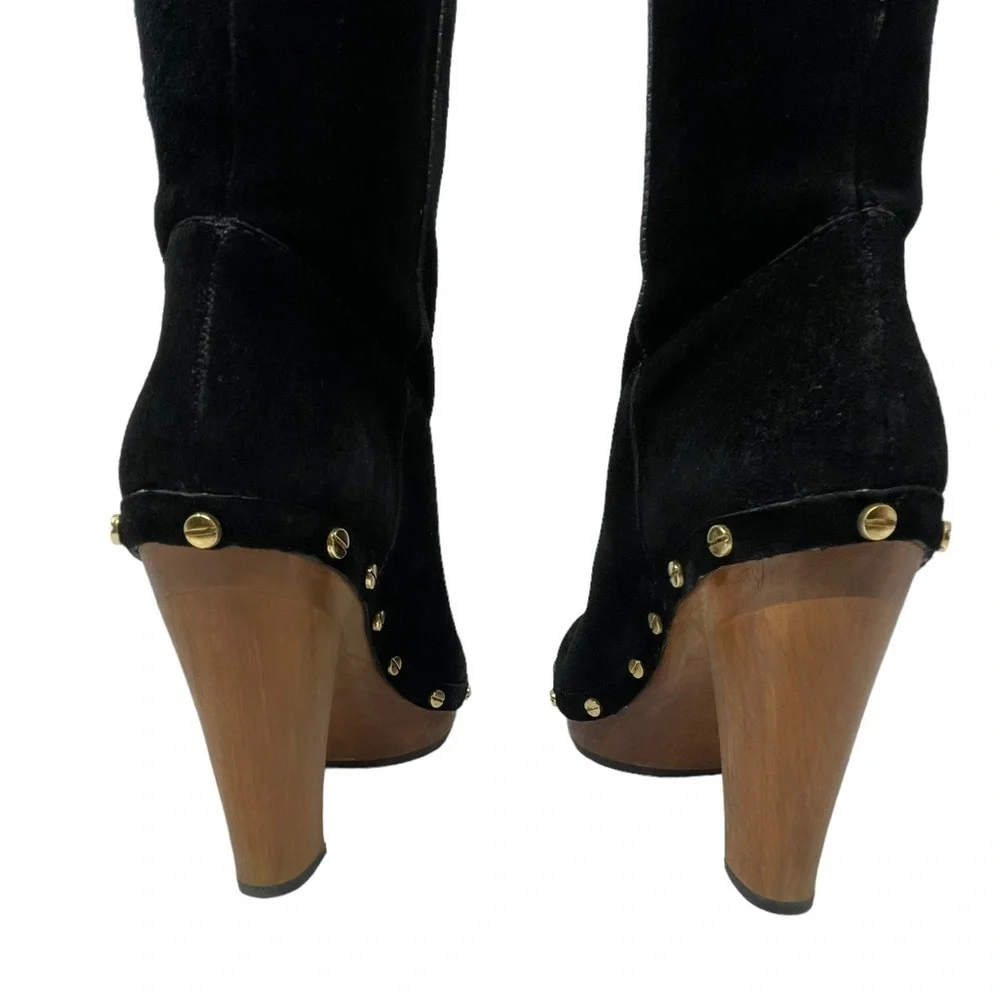 Tory Burch | Tall Black Suede Leather Booker Clog Boots, womens size 6